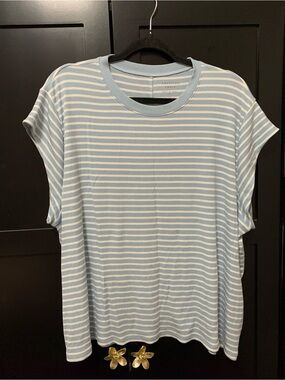 American Eagle Outfitters Light Blue and White Striped Short Sleeve Tee soft
